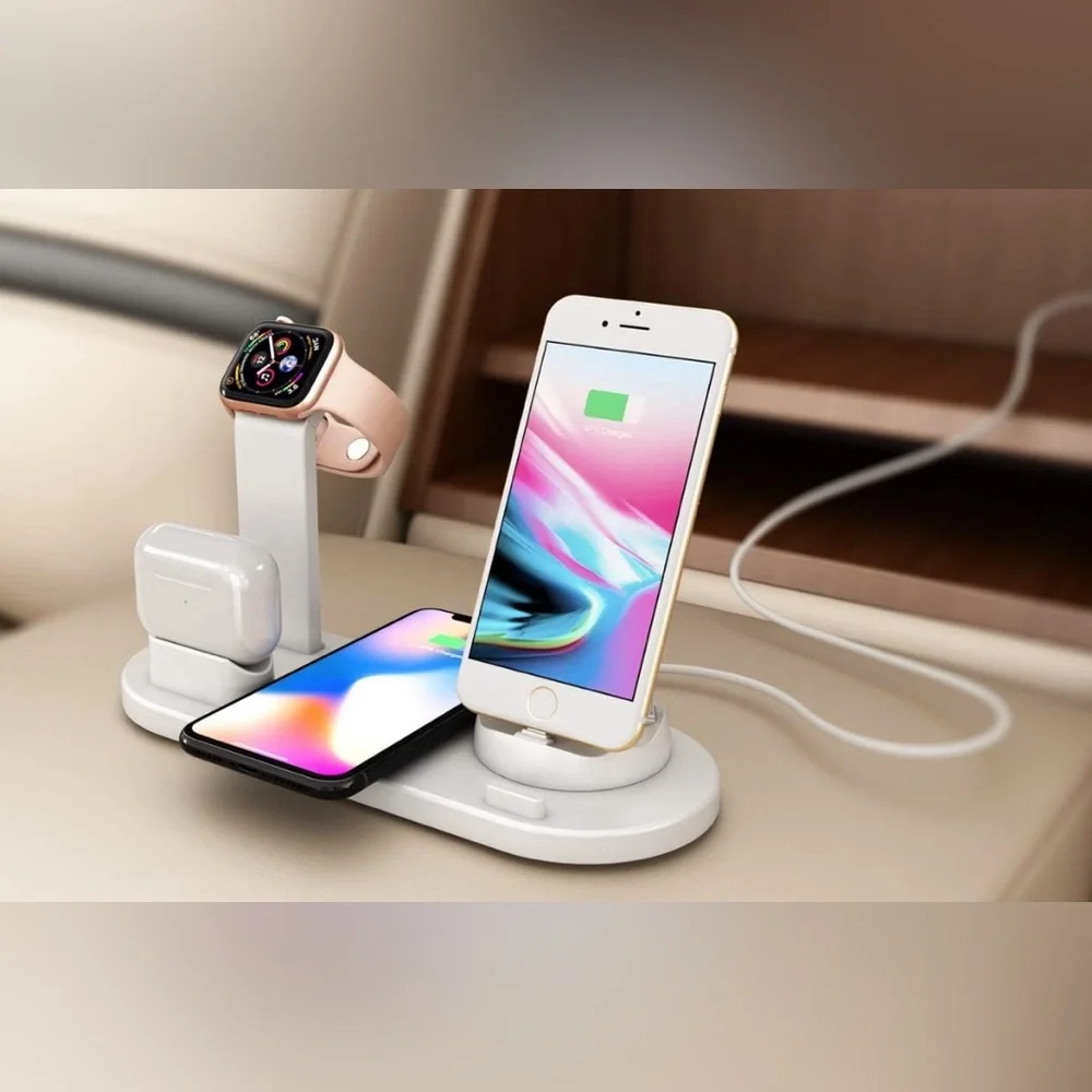 6 in 1 Wireless Rotatable White Charging Dock Station Fast Wireless Char…